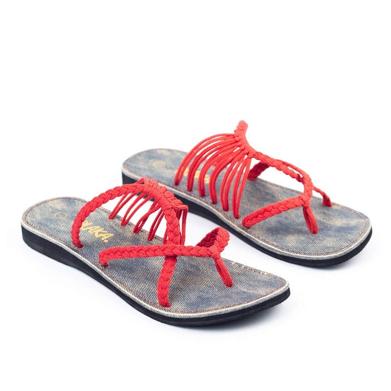 Plaka Oceanside Flat Summer Sandals for Women | Flip flops for the Beach, Walking & Dressy Occasions | Red | Size 8 - Image 2